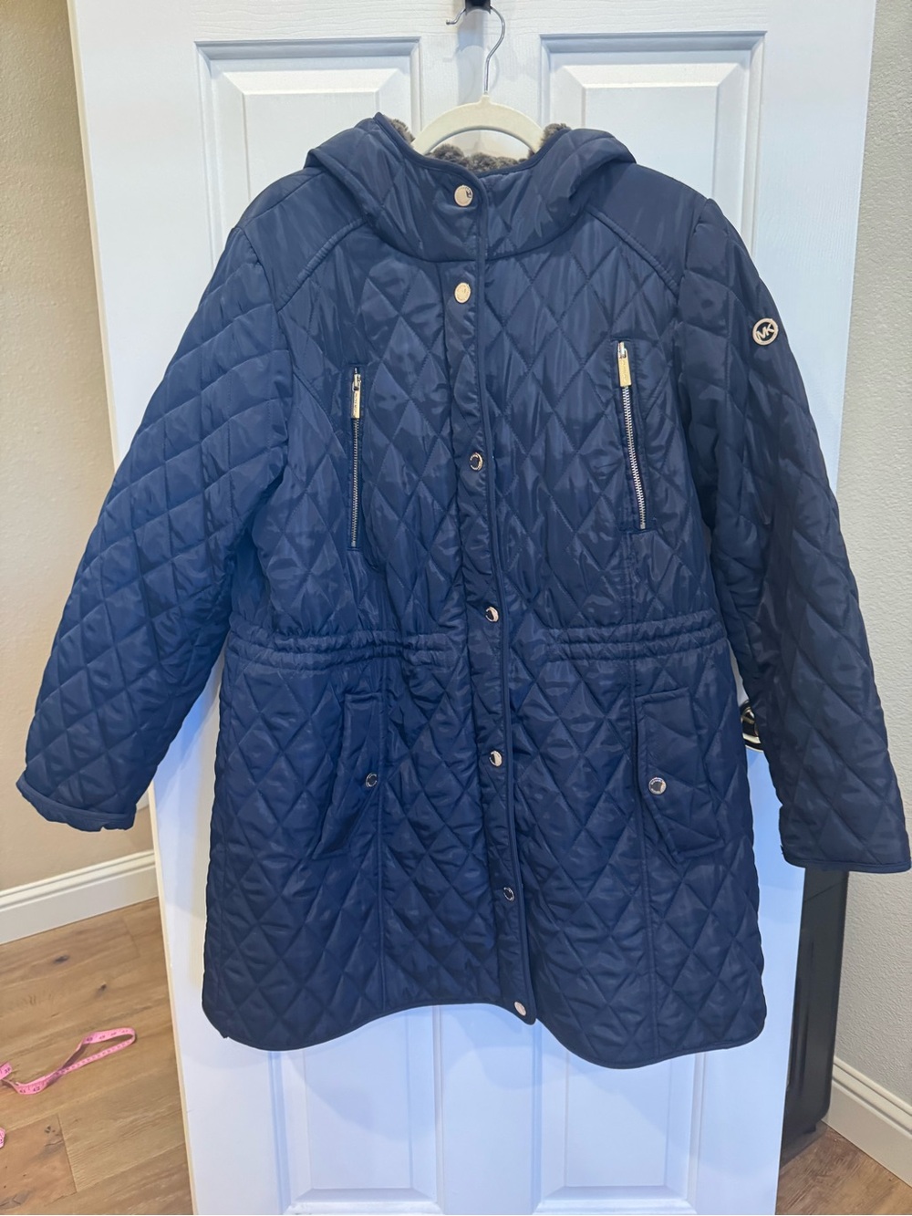 Michael Kors Navy Blue Diamond Quilted Hooded Parka Jacket Coat - 1X Like New